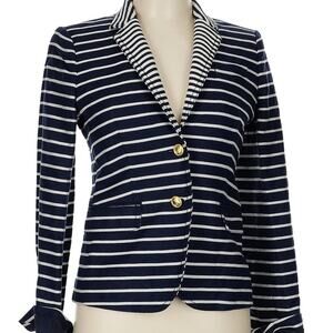 NWT J. Crew Sz 6 Linen Blend Schoolboy Blazer Navy Cream Nautical Stripe Preppy